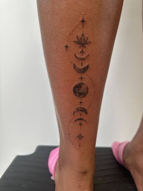 Moon Phase Sleeve Tattoo, Womens Celestial Tattoos, Moon Phase Ankle Tattoo, Moon Phases Leg Tattoo, Mandala Moon Phases Tattoo, Moon Phase Leg Tattoo, Moon Phases Forearm Tattoo, Moon Phases Tattoo Thigh, Moon Phase Wrist Tattoo