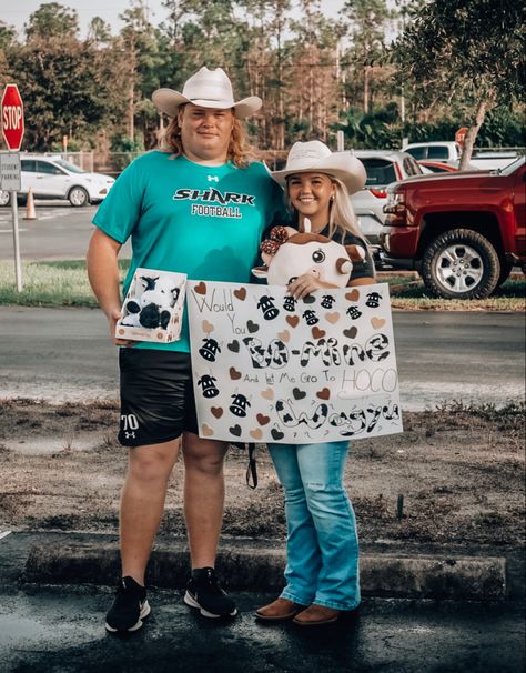 Cow, western, country, couple Rodeo Prom Proposal Ideas, Western Prom Proposal, Cow Promposal, Western Promposal, Country Prom Proposal, Western Hoco Proposal, Country Promposal, Country Homecoming, Country Prom