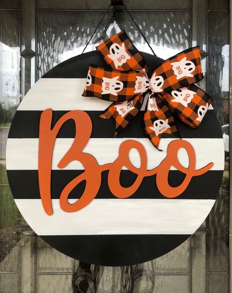 Striped Door, Boo Door Hanger, Boo Door, Initial Door Hanger, Ghost Decor, Halloween Door Hanger, Monogram Door Hanger, Door Hangers Diy, Halloween Door Hangers