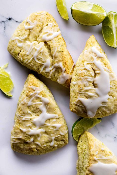 These buttery lime scones are moist and filled with bright lime flavor. A delicious lime glaze adds an extra layer of flavor and provides the perfect finishing touch! Lime Scones, Basic Scones, Lime Glaze, Scone Recipes, Lime Recipes, Curd Recipe, Loaf Recipes, Course Meal, Scone Recipe