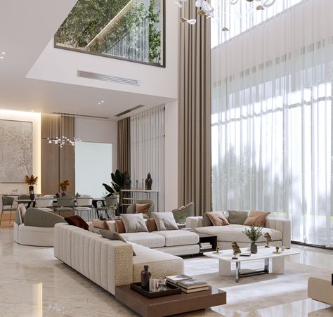 High Ceiling Living Room Modern, Living Room Designs Modern Luxury, Double Height Living Room, Living Room Designs Modern, High Ceiling Living Room, Modern Luxury Interior, Double Height, تصميم للمنزل العصري, Luxury Living Room Design