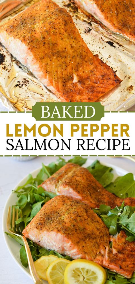 lemon pepper salmon Salmon Olive Oil, Baked Lemon Pepper Salmon Recipes, Jerk Lemon Pepper Salmon Recipe, Lemon Pepper Salmon Baked, Salmon On The Stove, Lemon Pepper Pasta, Salmon Recipes Oven, Salmon Dinner Recipes, Baked Salmon Lemon