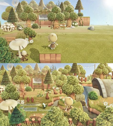 Transition Area Animal Crossing, Acnh Path Transitions, Animal Crossing Transition Areas, Acnh Transition Areas, Aesthetic Animal Crossing, Ac Aesthetic, Resident Services, Jungle Animals Decorations, Kid Core Aesthetic