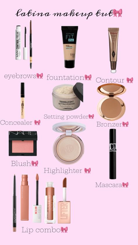 I hope you all find this useful 💗 Make Up Guide Step By Step, Latina Makeup Routine, Make Up Checklist, Latina Makeup Tut Step By Step, Latina Make Up Tutorial Step By Step, Steps To Applying Makeup, Make Up Tut, Quick Makeup Routine, Lip Combos