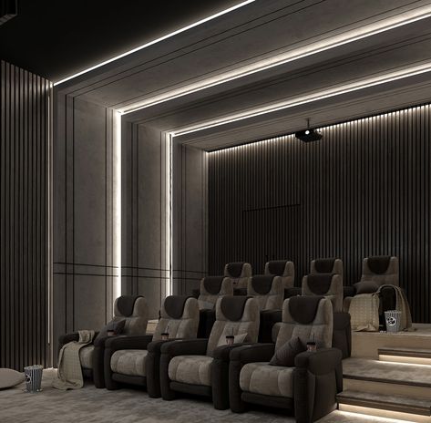 Home Cinema on Behance Home Theatre Flooring, Home Theatre Design Ideas, Theatre Design Interior, Cenima Room, Home Theater Luxury, Modern Entertainment Room, Home Theatre Design Interiors, Home Theatre Ideas, Cinema Room Decor