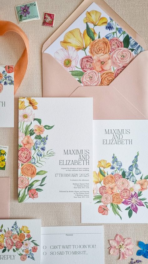 September Wedding Invitations, Pastel Wedding Invites, Wild Flower Wedding Invitations, Spring Wedding Invites, Floral Wedding Invites, Colourful Wedding Invitations, Wedding Invitations Flowers, Garden Party Wedding Invitations, Watercolour Wedding Invitations