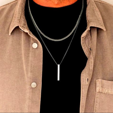 Male Chains Necklaces For Men, Masculine Jewelry Silver, Male Jewelry Necklace, Mens Pendant Necklace Silver, Men Necklace Aesthetic, Male Chains, Cool Necklaces For Men, Necklace Tattoos, Silver Chains For Men