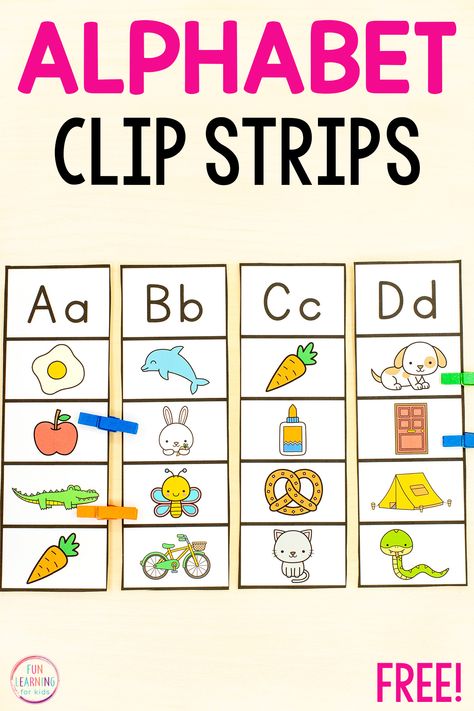 Super Fun Alphabet Beginning Sounds Clip Strips for Kids Beginning Sound Clip Cards Free Printable, Alphabet Clip Cards Free Printable, Beginning Sounds Clip Cards Free, Letter Sound Activities Preschool Fun, Free Beginning Sounds Printables, Alphabet Sounds Free Printables, Letters Activities For Preschool, Preschool Letter I, Kindergarten Alphabet Activities