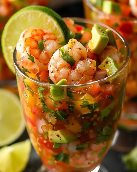 Mexican Shrimp Cocktail Recipe with Avocado & Lime Spanish Shrimp Cocktail, Shrimp And Guacamole Recipes, Shrimp Civeche Recipe Mexican, Mexican Seafood Cocktail, How To Display Shrimp Cocktail, Shrimp With Cocktail Sauce, Keto Shrimp Cocktail, Mexican Shrimp Appetizers, Mexican Recipes With Shrimp