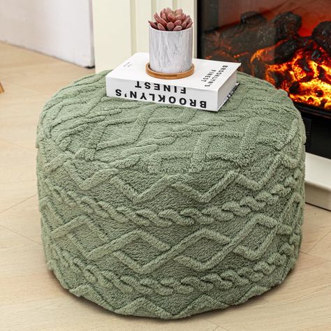 PRICES MAY VARY. 【Easy assemble pouf,durable to use】Velvet fur pouf cover+PP cotton pouf filler, Just put the PP cotton pouf filler into the pouf cover,adjust the shape and tap it a few times to loosen the filler. 【Great value pouf ottoman Stuffed】This pouf ottoman Stuffed can place in your bedroom, living room, home or office space. They can be sat on and used as footstools, extra tables, chairs, coffee tables, lazy sofas, floor pouf, side tables, children's room decorations. Their versatility Poofs Ottoman, Sage Living Room, Pouf Seating, Round Pouf Ottoman, Green Ottoman, Leather Couches Living Room, Pouf Chair, Living Room Pouf, Ottoman Furniture