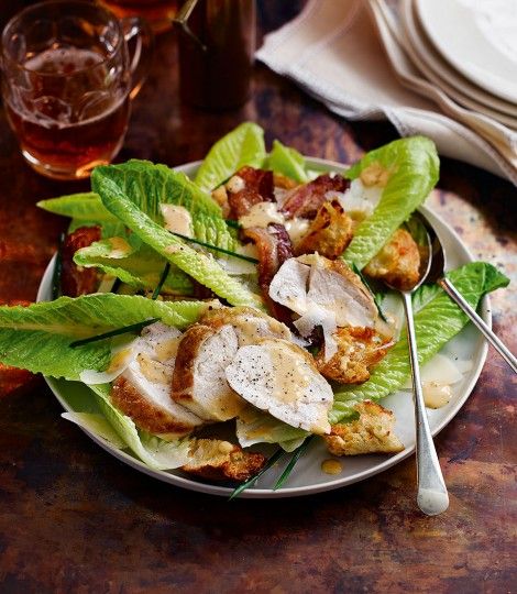 proper-chicken-caesar-salad Caesar Chicken Salad, Chicken Caesar Salad Recipe, Homemade Caesar Salad Dressing, Caesar Chicken, Roast Chicken Leftovers, Caesar Salad Recipe, Chicken Caesar, Chicken Caesar Salad, Croutons Homemade