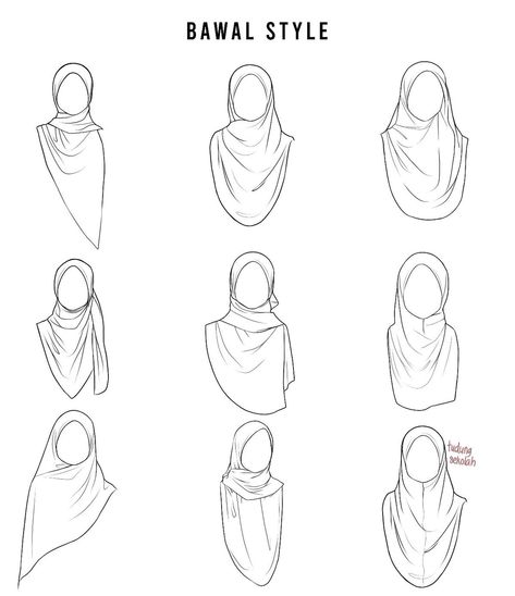 Hijab Styles Drawing, Hijab Style Drawing Reference, How To Draw Hajib, Hijab Fashion Sketch, How To Draw A Hijab Girl, Hijab Fashion Drawing, Hijab Art Illustration, Hijab Art Reference, Hijab Drawing Sketches