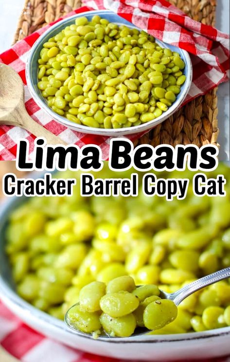 These Southern Lima Beans (aka Butter Beans) are a Cracker Barrel Copycat recipe seasoned with liquid smoke, garlic, Cajun seasoning and more. #recipes #dinner Cracker Barrel Lima Bean Recipe, How To Season Lima Beans, Fordhook-lima-beans Recipes, How To Cook Fresh Lima Beans, Seasoned Lima Beans, Ford Hook Lima Beans Recipe, Frozen Lima Beans In Crockpot, Buttered Lima Beans, Slow Cooker Lima Beans