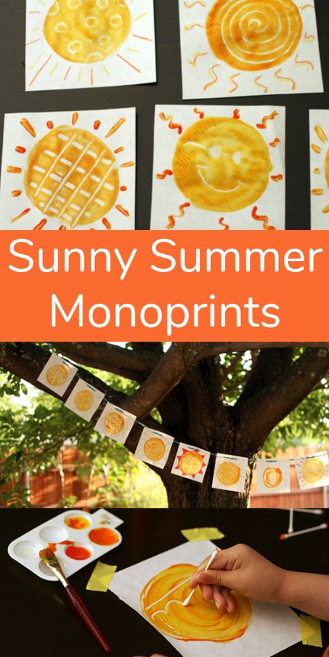 Welcome Summer with Sunny Monoprints | Make and Takes Summer Reggio Activities, Welcome To Summer Camp Activities, Summer Solstice For Kids, Summer Solstice Crafts For Adults, Welcome Summer Crafts For Kids, Summer Solstice Crafts For Kids, Summer Solstice Activities, Summer Season Craft, Summer Theme Activities For Preschool