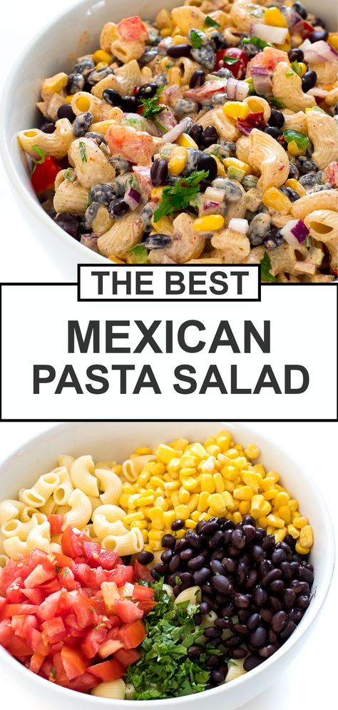 Mexican Sides For Party, Mexican Side Dishes For Parties, Easy Mexican Side Dishes, Creamy Mexican Pasta, Side Dishes For Tacos, Mexican Side Dishes Easy, Halloween Pasta Salad, Thm Salad, Chipotle Lime Dressing