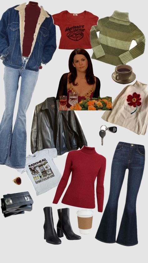 Lorelai Gilmore Lorelai Gilmore Outfit Ideas, Gilmore Style Lorelai, Laurelai Gilmore Outfits, Lorelai Gilmore Summer Outfits, Tonya Aesthetic, Lorelai Gilmore Outfits Inspiration, Lorili Gilmore Outfits, Lorelei Gilmore Outfits, Lorelai Gilmore Aesthetic