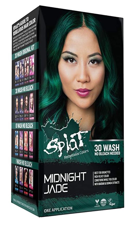 Dark Green Hair Dye, Midnight Hair, Splat Hair Dye, Splat Hair Color, Dark Hair Dye, Pale Blonde Hair, Diy Hair Dye, Dark Green Hair, Green Hair Dye