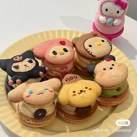 Cute Cooking Ideas, Sanrio Macaron, Cute Snack Ideas, Sanrio Snacks, Kawaii Recipes, Y2k Food, Cute Meals, Cute Food Ideas, Sanrio Food