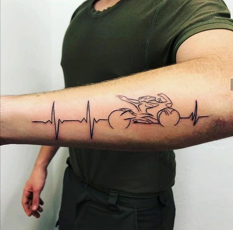 Rip Motorcycle Tattoo, Motorcycle Heartbeat Tattoo, Motorcycle Tattoos For Men, Motorcycle Tattoo For Women, Biker Tattoo Design, Hand Tattoo Butterfly, Biker Tattoos Designs, Ekg Tattoo, Tattoo Bts