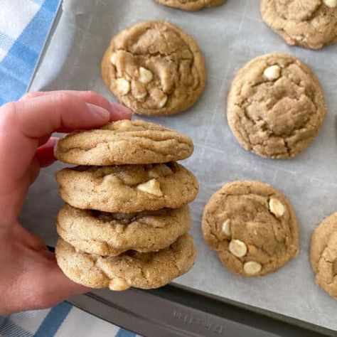 Churro White Chocolate Chip Cookies - Picky Palate Churro Cookies, White Chocolate Chip Cookies Recipes, Picky Palate, Cookie Balls, White Chocolate Chip, Disneyland Food, White Chocolate Chip Cookies, White Chocolate Cookies, Unique Cookies