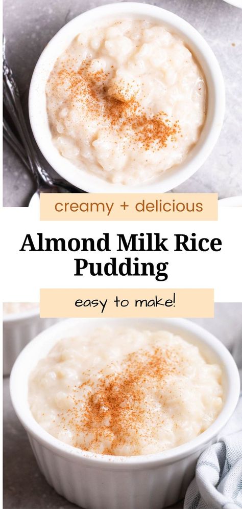 This delightful almond milk rice pudding is made without dairy or eggs! It is rich in flavor, creamy, and incredibly comforting to have. An easy one-pot recipe that is ready in an hour. Sweet Rice Recipe Easy, Healthy Rice Pudding Recipe, Almond Milk Desserts, Almond Pudding Recipe, Almond Milk Rice Pudding, Dairy Free Rice Pudding, Almond Milk Pudding, Milk Rice Pudding, Rice Pudding Recipe Easy