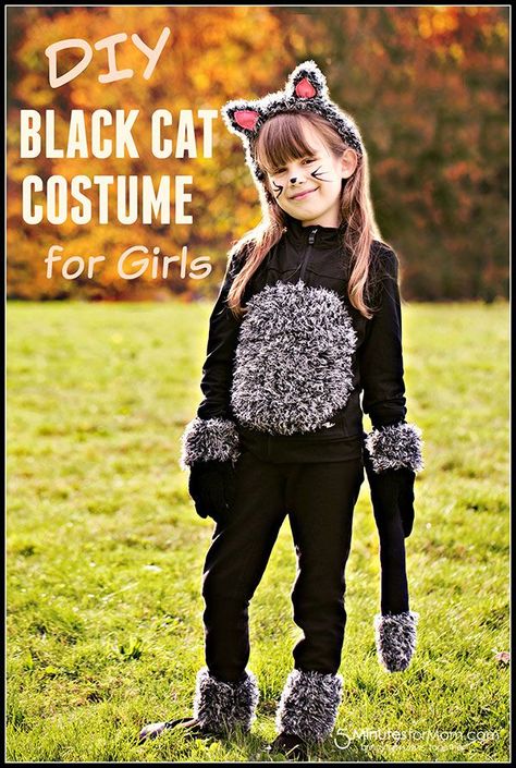 DIY Cat Costume Tutorial - Easy Halloween Costume for Girls Diy Cat Costume, Easy Kids Costumes, Cats Costume, Cat Girl Costume, Costume Dinosaure, Cat Costume Kids, Cat Costume Diy, Black Cat Costume, Black Cat Costumes