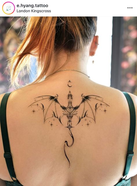 Dragon Tattoos Ideas, Elven Tattoo, Elder Scrolls Tattoo, Fourth Wing Tattoo, Watercolor Dragon Tattoo, Throne Of Glass Tattoo, Skyrim Tattoo, Black Dragon Tattoo, Celtic Dragon Tattoos