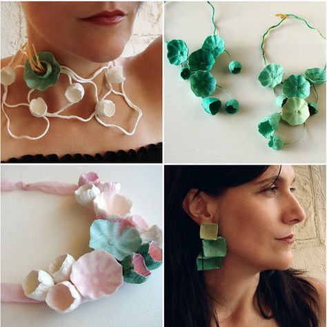 A collection of eco wedding decor and paper jewelry includes these paper mache necklaces and earrings by Alessandre Fabre Repetto Quirky Interior, Paper Mache Flowers, Paper Flower Centerpieces, Paper Mache Projects, Eco Wedding, Paper Earrings, Paper Flower Bouquet, Wedding Designer, Paper Jewelry