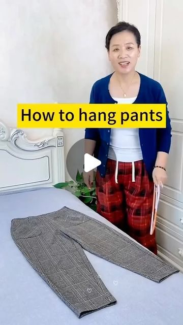 Hanging Sweatpants In Closet, Ways To Hang Pants In Closet, Hanging Pants On Hanger, Hang Pants In Closet Ideas, How To Hang Pants In Closet, How To Hang Pants, Hanging Pants In Closet, How To Fold Pants To Save Space, Folding Pants