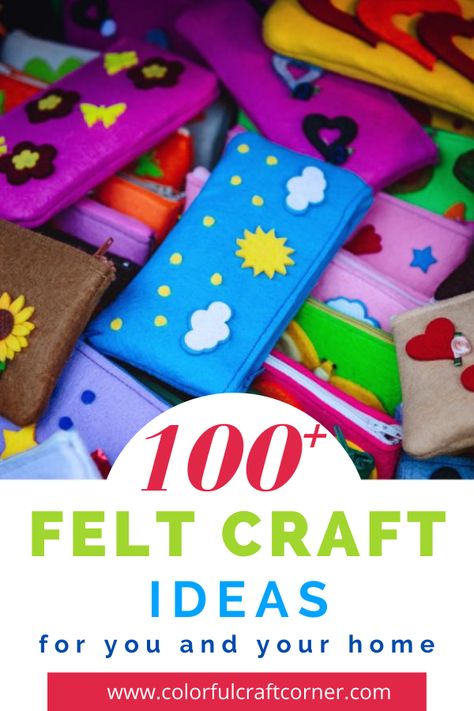 Get inspired by this huge list of felt craft ideas. I wanted to show you that felt is a very versatile material, and to inspire you to use it for your craft projects. #feltcrafts #feltcraftideas #feltprojects Felt Squares Projects, Felt Sewing Machine Projects, Stiff Felt Projects, Felt Projects To Sell, Felt Square Crafts Ideas, Felt Crafts Diy Easy, Crafts With Felt Sheets, Things To Do With Felt, How To Sew Felt