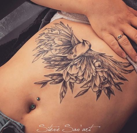 spread your wings & fly. Bird Spreading Wings Tattoo, Rib Sternum Tattoos For Women, Bottom Of Back Tattoo Women, Bottom Back Tattoo Women, Torso Tattoos For Women, Bird Tattoo Ribs, Arm Quote Tattoos, Bird Tattoos For Women, Stomach Tattoos Women