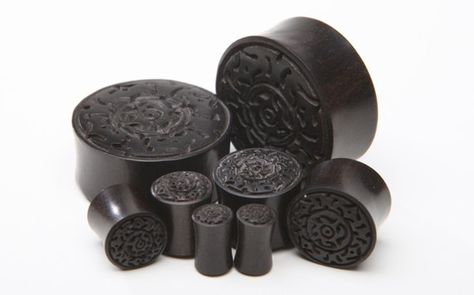 carved ebony plugs Wood Plugs, Plug Earrings, Gauged Earrings, Plugs Earrings, Gauges Plugs, Ebony Wood, Display Homes, Carving, Electronic Accessories