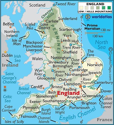 https://www.worldatlas.com/r/w960-q80/webimage/countrys/europe/lgcolor/ukecolor.gif Facts About England, Map Of England, Bristol London, Cheviot Hills, United Kingdom Map, London Boroughs, England Map, Physical Map, Bath England