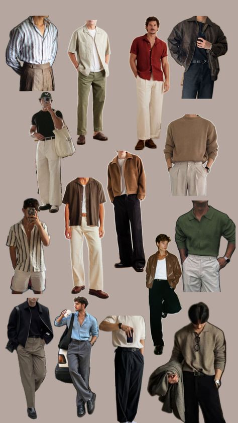 Mens Outfit Inspiration Old Money, Aesthetic Old Money Outfits For Men, Rust Shirt Outfit Men, Saltburn Men Outfits, Mens Academia Outfits, Mens Outfit Collage, Mens Fairycore, Saltburn Outfits Men, Boyfriend Fashion Men