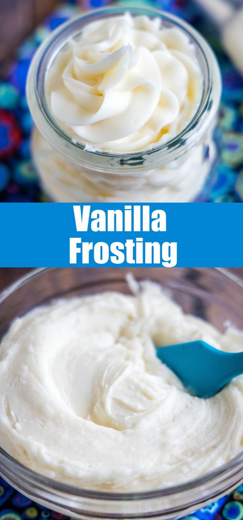 This rich and creamy vanilla frosting is the perfect addition to any cake, cupcake, or brownie. It's sweet, smooth, and only takes 10 minutes to make. Vanilla Cream Cheese Frosting Recipe, Easy Vanilla Icing Recipe, Vanilla Whipped Icing, Cinnamon Vanilla Frosting, Easy Vanilla Frosting Simple, Homemade Cake Frosting Easy, Easy Vanilla Frosting Recipe, Best Vanilla Frosting Recipe, How To Make Vanilla Frosting