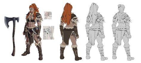 ArtStation - Barbarian, Jiwon Kim Barbarian Character Sheet, Dongho Kim, Female Barbarian, Nordland, Fiction Idea, Dragon Rider, Fantasy Miniatures, Design Guide, Character Sheet