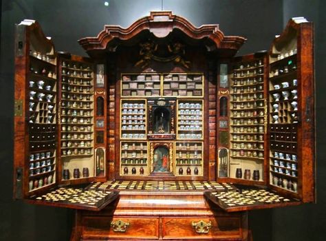 Apothecary's Cabinet c 1730s Cabinet Of Curiosity, Apothecary Cabinet, Wooden Cabinet, Cabinet Of Curiosities, Beautiful Furniture, Olive Wood, Unique Furniture, 인테리어 디자인, Apothecary