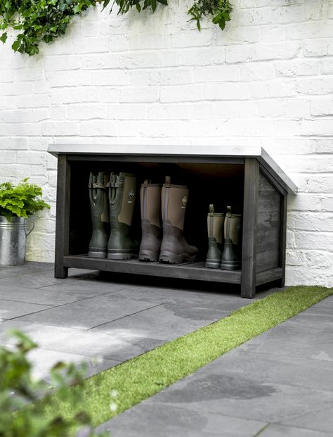 Shoe storage ideas: 24 ways to get your space organised | Real Homes Outdoor Shoe Storage, Wooden Garden Storage, Garden Storage Bench, Galvanized Sheet Metal, Cedar Shingle Roof, Shoe Storage Ideas, Boot Storage, Boots Store, Real Homes