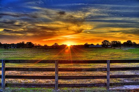 Horse Farm Sunset HDR Farm Photography Landscape, Farm Sunset, Sunrise Farm, Country Sunset, Reflective Light, Sunrise Landscape, Farm Lifestyle, Horse Farm, Morning Sunrise