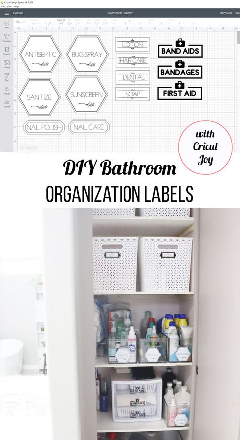 Bathroom Organization | Cricut Joy Labels. #ad Learn how to easily create labels to organize your bathroom using Smart Vinyl and Smart Labels. #cricutmade Free Printable Bathroom Labels, Bathroom Organization Labels, Bathroom Labels Printables Free, Cricut Joy Labels, Bathroom Labels, Kid Friendly Art, Labels Printables, Organization Labels, Simple Bathroom Remodel