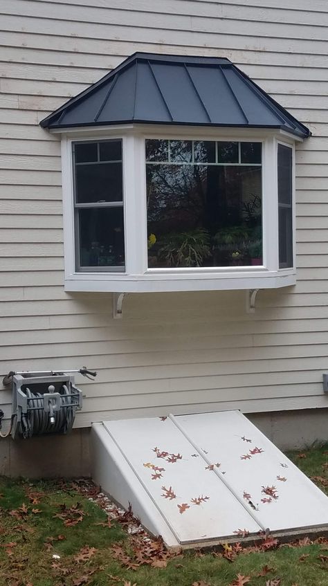 Aluminum custom fabricated bay window roof make a great architectural accent. Exterior Bay Window, Bay Window Roof, Bay Window Exterior, Bay Window Design, Window Bay, Window Remodel, Windows Ideas, Window Roof, Design Window