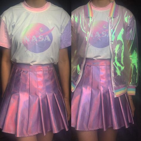 Holo Sheer jacket – kokopiecoco Nasa Outfit, Sick Outfit, Melanie Martinez Style, Holographic Jacket, Holographic Fashion, Nasa Clothes, Alien Aesthetic, Sheer Jacket, Tokyo Street Fashion