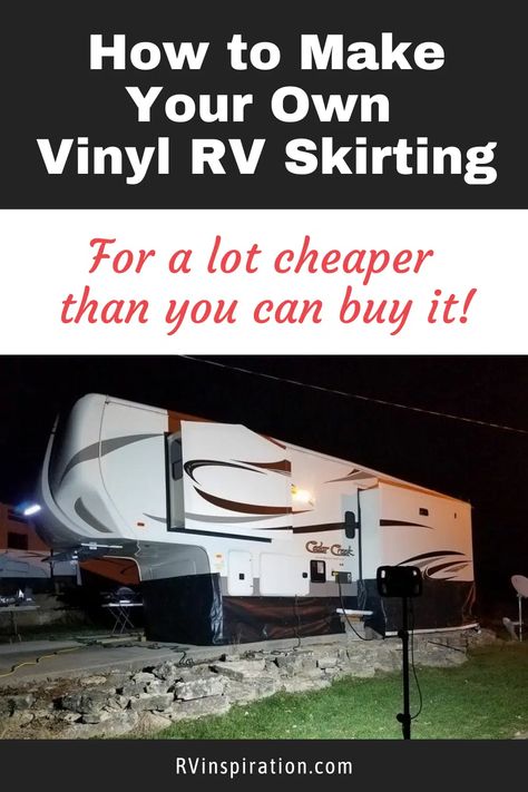 How to make DIY RV skirting out of billboard tarp vinyl to stay warm inside protect your RV plumbing from freezing in cold weather | RVinspiration.com Camper Storage Ideas Travel Trailers, Rv Plumbing, Camper Organization Rv Living, Rv Skirting, Rv Winterizing, Rv Inspiration, Homemade Camper, Rv Dreams, Travel Camper