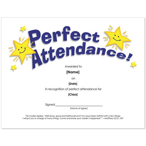 Certificate of Perfect Attendance template for school or church Attendance Template, Perfect Attendance Award, Perfect Attendance Certificate, Attendance Certificate, Blank Certificate Template, Free Printable Certificates, Certificate Format, Blank Certificate, Perfect Attendance