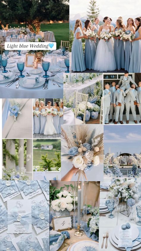 Light Blue White And Silver Wedding, Light Blue White Wedding Theme, Summer Wedding Light Blue, Beach Wedding Light Blue, Sky Blue Themed Wedding, Mist Blue Wedding Theme, Soft Blue Wedding Theme, Baby Blue Wedding Theme Color Combos, Beach Wedding Theme Ideas Color Palettes