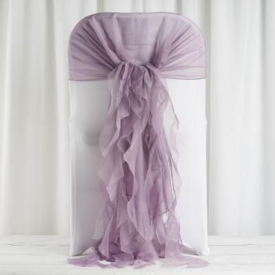 1 Set Violet Amethyst Premium Designer Curly Willow Chiffon Chair Sashes Chair Sashes Wedding, Brides Table, Wedding Chair Sashes, Lavender Decor, Curly Willow, Banquet Decorations, Chair Sash, Chair Sashes, Wedding Sash