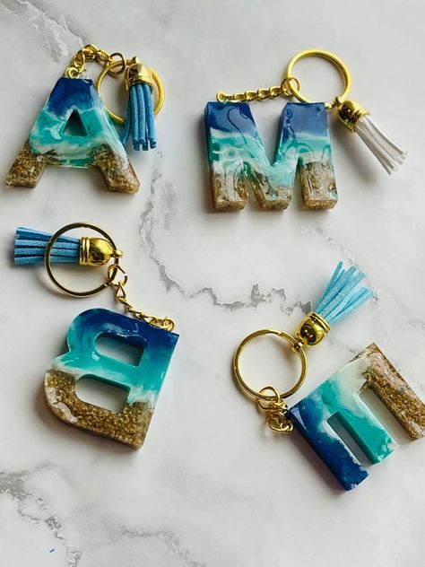 Beach Theme Keychain, Ocean Resin Keychain, Resin Name Keychain, Ocean Keychain, Resin Letter Keychain, Resin Pendant Diy, Beach Keychain, Beach Resin, Personalized Key Chain