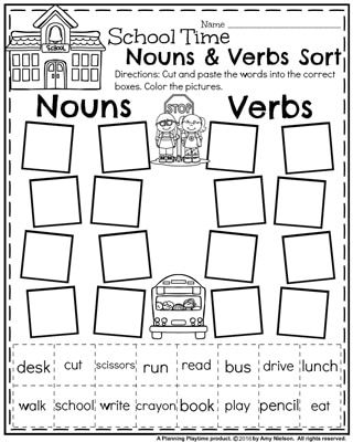 First Grade Literacy Worksheet for Back to School - Nouns and Verbs Sort. Verb Activities For First Grade, Build Sentences, First Grade Literacy, Nouns And Verbs Worksheets, Irregular Nouns, Nouns Activities, Verbs Activities, Back To School Worksheets, Nouns Verbs Adjectives