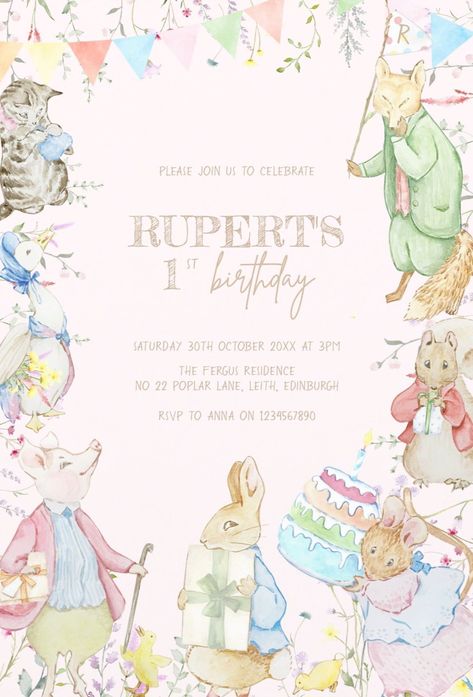 Peter Rabbit and Friends Birthday Party Invitations for Girls Peter Rabbit Birthday Party Girl, Peter Rabbit Birthday Party, Peter The Rabbit, Friends Birthday Party, Peter Rabbit Birthday, Farm Animals Birthday Party, Peter Rabbit And Friends, Farm Animal Birthday, Animal Birthday Party