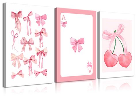 PRICES MAY VARY. Size : 16x24in(40x60cm), Pink Bows Wall art is already perfectly stretched over solid wooden frame and hooks have been mounted on panel, you could easily hang the canvas wall art on at any time Pink Preppy Wall Art : Embrace the charm of the Grand Millennial style with our Coquette Room Decor Art. These Prints features a stylish and whimsical design, blending the classic appeal of a bows with the trendy Millennial pink color, Adds a playful and fashionable element to your decor Preppy Watercolor, College Apartment Bedroom, Wall Art Preppy, Coquette Room Decor, Girly Coquette, Art Preppy, Aesthetic Posters, Coquette Room, Room Decor Aesthetic